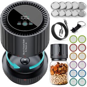 2025 Latest Electric Mason Jar Vacuum Sealer Kit, Firm Sealing & Anti-Slip, Bonus Lips*10 & Labels*10 & Bottle Opener*1, One Button Start Easy to Operate, for Wide Mouth or Regular Mouth of Mason Jars