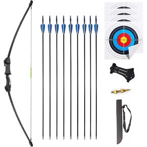 45" Youth Bow and Arrows Set for Kids 8-12 Teens Recurve Archery Beginner Gift Longbow Kit, Outdoor Hunting Play Gift Toys, 9 Arrows, 4 Target Face for Backyard Game Age 12-14 14-16