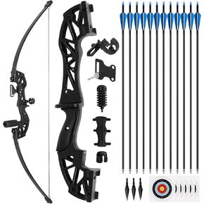40lb Archery Recurve Bows and Arrow Set,Takedown Hunting Bow Metal Grip Black Longbow（Right Hand）