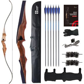 Sanlida Archery 60" Royal X8 One-Piece Bow Traditional Wooden Hunting Longbow Handmade Hunting Bow and Arrows Kit for Adults & Traditional Archers, RH Only