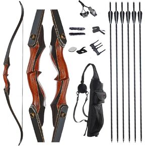 TOPARCHERY Archery 60" Takedown Hunting Recurve Bow and Arrow Set for Adults Practice Competition Longbow Kit 30-50lbs with 6pcs Arrows Right Hand Black