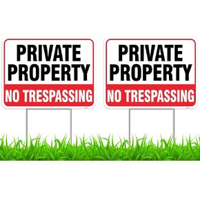 Venicor 2PC Private Property No Trespassing Sign with Metal Stakes, 17"x13" - Corrugated Plastic - No Trespass Keep Out Warning Security Signage for Home Outdoor Yard
