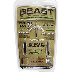 Bowmar Archery Beast Broadheads, World's Fastest Deploying Broadhead, Patented Technology, Sharpest Penetrating Mechanicals
