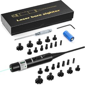 Laser Bore Sight Kit for .177 to 12GA Caliber Rifle Scope Handgun, Upgraded Green Laser BoreSighter Kit for Hunting, Universal Bore sighter with Button Switch for Multiple Caliber