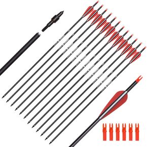 Carbon Arrow Hunting Target Practice Arrows 26 28 30 Inch with Removable Tips for Compound & Recurve Bow Spine 500 6/12PCS