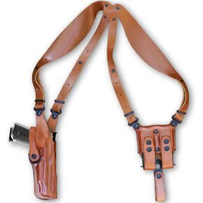 Premium Leather Vertical Shoulder Holster System with Double Magazine Carrier Fits Standart 1911 5'' BBL Colt, Kimber, para, Springfieldd, R/H Draw Brown Color