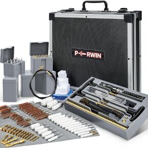 Gun Cleaning Kit, 97PCS Ultimate Universal Gun Cleaning Supplies with Brass Brushes, Mops, Jags, Brass Rods, Cleaning Ropes and Aluminum Carry Case, PERWIN…