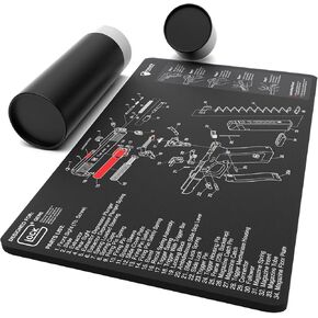 Falko Tactical Gun Cleaning Mat for Glock - Double Thickness Gun Mat - HD Exploded Diagram Including Parts List, Lubrication Points and Disassembly Steps (20 by 12 Inches)