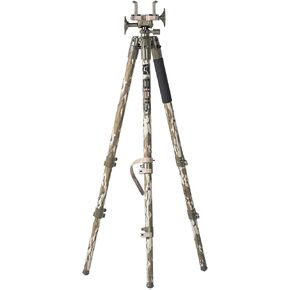 BOG DeathGrip Mossy Oak Bottomland Camo Tripod with Durable Aluminum Frame, Lightweight, Stable Design, Bubble Level, Adjustable Legs, and Hands-Free Operation for Hunting, Shooting, and Outdoors