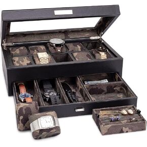 HOUNDSBAY Yachtsman Large Watch Box Jewelry Organizer for Men, Camo Gifts for Men, Jewelry Box Organizer, Watch Display & EDC Storage Drawer, Watch Case