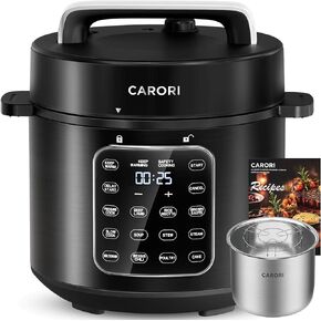 9-in-1 Electric Pressure Cooker 6 Qt, Stainless Steel Inner Pot, Programmable 12 Multi-Function Cooker with Safe Vent Design, Rice Cook, Slow Cook, Sous Vide, Sauté, Warmer & Sterilizer, Black