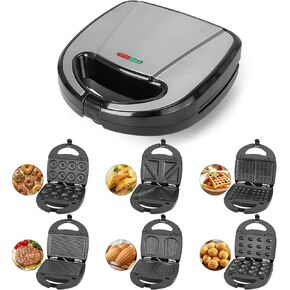 6 في 1 صانع وافل صغير مع لوحات قابلة للإزالة ، Mini Donut Machine Machine Multi Breakfast Sandwich مع سطح غير لاصقة لتناول وجبة خفيفة ، وجبة الإفطار