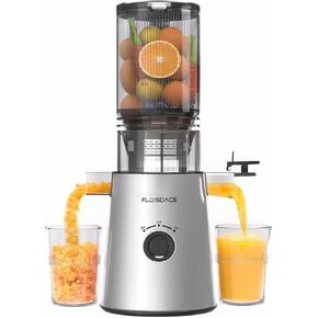 Cold Press Juicer, Slow Masticating Juicer Machines with 5" Feeding Chute Fit Whole Fruits&Vegetables, Stainless Steel Slow Masticating Juicer Easy to Clean, 99.6% Juice Purity, 1.5L Capacity