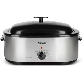 AROMA® 20Qt. Roaster Oven with Self-Basting Lid, Fits 24-lb. Turkey, Adjustable Temperature Settings, Keep Warm Setting, Stainless Steel (ART-720S)