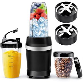 Nahida Blender for Smoothies, 1200W Smoothie Blender for Ice Crushing, Blenders with (2) 6-Fin Blades, Personal Blenders for Kitchen with 23oz, 32oz, 37oz Easy Go Cups for Juices, Silver