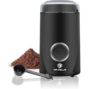 DR MILLS DM-7441 Coffee Grinder Electric, Coffee Bean and Dried Spice Grinder, One Touch Operation, Blade and cup made with SUS304 stainless steel (Black)