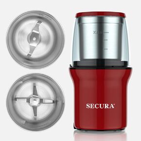 طاحونة القهوة الكهربائية Secura وتوابل مع 2 شفرات من الفولاذ المقاوم للصدأ الأوعية القابلة للإزالة ، الأحمر in Kuwait