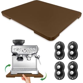 Appliance Slider 360° Rolling Tray for Coffee Maker- Bamboo Coffee Pot Slider Tray for Countertop Rotation Sliding Tray with Wheels, Appliances Mat Easily from Under the Cabinet, Brown (12.8"×15.8")
