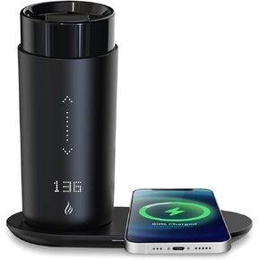 Temperature Control Heated Coffee Mug Smart Self Heating Travel Mug 12 Oz App Controlled Warmer Mug 4-10 Hour LED Display Keep Coffee Hot All Day Fast Wireless Charger Base Dull Black