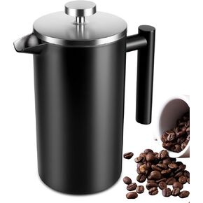 34 OZ Large French Press, Premium Stainless Steel Sturdy Insulated French Press Coffee Maker, 4-8 Cups French Coffee Press, Tea Presses for Home Kitchen Caming Loose Tea, Elegant Black