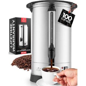 Zulay Commercial Coffee Maker Stainless Steel - Coffee Urn With Twist-Lock Lid & Cool-Touch Handles - Quick-Brewing Coffee Maker With Keep-Warm Mode For Events & Catering - 45 Cup Silver