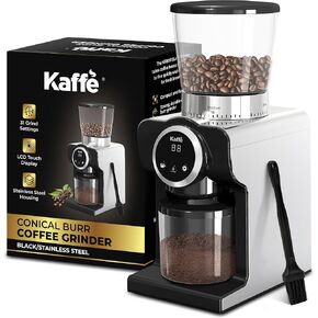 Kaffe Electric Burr Coffee Grinder (9oz) w/ 31 Adjustable Coarseness Settings - Conical Burr - [New Touch Screen w/Timer & Cup Selector] - Precision Coffee Bean Grinder for Home Use - Stainless Steel