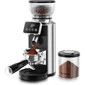 Neretva Burr Coffee Grinder Electric, 2 in 1 Stainless Steel Coffee Grinder Burr with Portafilter Cradle Coffee Bean Grinder 30 Precise Setting&LED Control Panel for Espresso/Mocca/Siphon/French Press