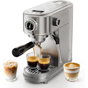 HiBREW H10B Programmable Espresso Machine, Brushed Stainless Steel, Adjustable Temperature and Cup Volume, Steam Wand for Milk Frother