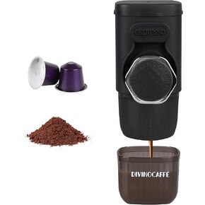 Mini Espresso Machine, Portable Espresso Maker Compatible for Capsules and Coffee Powder, Small Travel Coffee Maker, Manually Operated, 18 Bar Pressure, Perfect for Camping.