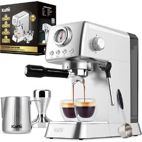 Kaffe 20 Bar Espresso Machine w/Premium Accesories & Milk Frothing Steamer - Stainless Steel - High Pressure Pump Coffee Machine - Thermo Block System for Faster Heating & Detachable Water Tank