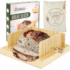 Bread Slicer for Homemade Bread, Adjustable Bread Cutter with Crumb Tray, Sourdough Bread Slicer Guide, Bamboo Bread Cutting Board, Manual Bread Loaf Slicer for Sandwiches and Rounds