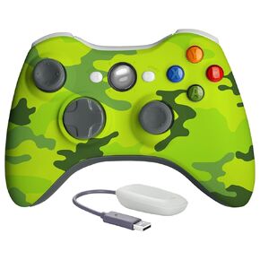 SANGDER Wireless Controller for Xbox 360，2.4G Game Controller for 360 with Dual-Vibration/Turbo Compatible with Xbox 360/360 Slim and PC Windows（Camo Green）
