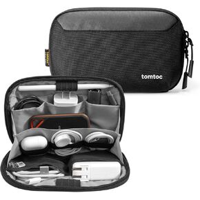tomtoc Travel Cable Organizer Pouch, Electronics Accessories Organizer Portable Waterproof Double Accessories Carry Case for Cord, Charger, Cables, USB Drive, Black
