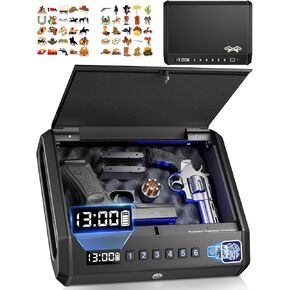 Gun Safe with DIY Stickers - Biometric Gun Safe for Handgun 3 Ways Quick Access with Fingerprint/Keypad/Key Gun Lock Pistol Safe for Nightstand Bedside Home Car with Security Cable