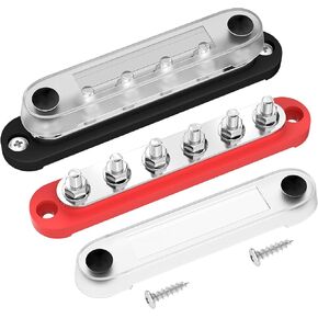 DAIERTEK Marine Bus Bar 12V 6 x 1/4" (M6) Terminal Studs 12 Volt Bus Bar Power Distribution Block with Cover Max 300V AC 48V DC Positive & Negative Battery Terminal Block for Automotive Car Boat