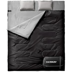 CANWAY Double Sleeping Bag Flannel for Adults Cold Weather Queen Size Two Person Sleeping Bags for Camping with 2 Pillows