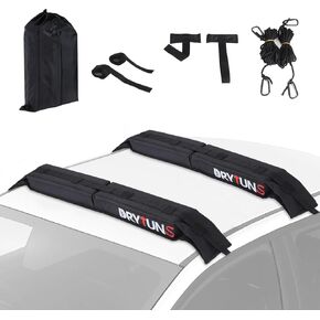 Universal Car SUV Soft Kayak Roof Rack Pads for Kayak Surfboard SUP Canoe | Complete Luggage Carrier System w/ 2 Heavy Duty Tie Down Straps, 2 Tie Down Ropes, 2 Quick Loop Straps, 1 Storage Bag
