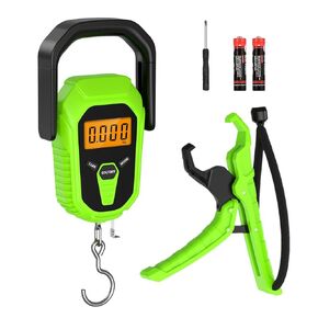 Fish Scale with Lip Gripper, Waterproof Digital Fish Scale, 110lb/50kg Hanging Fish Weight Scale, Portable Luggage Scale with Tape Measure, LCD Backlit, Batteries, for Home Fishing, Green
