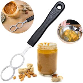 PBT - Peanut Butter Mixer, Stainless Steel Stirring Tool for Natural Peanut Butter, Dough, Yogurt, Sauces, and More - Fits Any Container Size, Less Mess, Dishwasher Safe (BLACK)