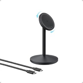 Anker MagGo iPhone 16 MagSafe-Compatible Wireless Charger Stand, 15W Fast Magnetic Wireless Charging Station, Qi2 Certified 360° Charger, for iPhone 16/15/14/13/12 Series and AirPods (No AC Adapter)