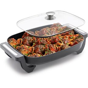 Blue Diamond 7QT 5-in-1 Extra Large Electric Skillet, Healthy Ceramic Nonstick Interior, Non-Toxic PFAS-Free, Temperature Control, Family Friendly, Stay Cool Handles, Easy Clean, Graphite