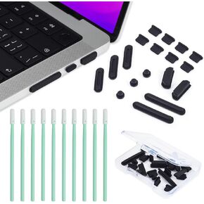 21PCS Anti Dust Dirt Plug Port Cover Compatible 2024-2021 MacBook Pro 14" 16" inch M4 M3 M2 M1 Pro/Max A3112/A3185/A3186/A2779/A2442/A2780/A2485 Silicone Anti Dirt Protective Cover Accessories -Black