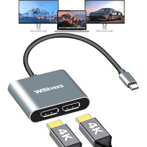 4K 60Hz USB-C to Dual DisplayPort Splitter Cable Adapter for Dual Monitor Display,Type C 3.1 to DP 1.4 Hub Extended Converter SST/MST Compatible for Dell XPS 13 15,Lenovo Yoga,Sumsung Chromebook,HP
