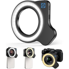 Evil eye 37mm+52mm Thread Macro Lens Fill Light, Portable Phone Lens Ring Light with High Power 32 LED/CRI 95+/ 45 Light Modes, Lens Attachments for All 37mm+52mm Phone Lens/Filter/Camera Lens
