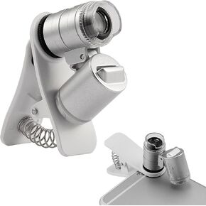 KINGMAS 60X Clip-On Microscope Magnifier Lens with LED Lights Jeweler Loupe for iPhone, Samsung and More Mobile Phones (Universal)