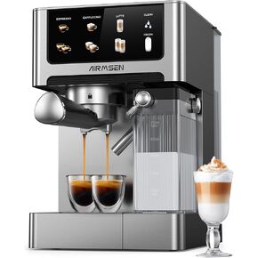 AIRMSEN Espresso and Cappuccino Machine - 20 Bar Dual Boiler Latte Machines with Automatic Milk Frother - 3 in 1 Coffee Maker with LED Touch Control - Stainless Steel, Silver
