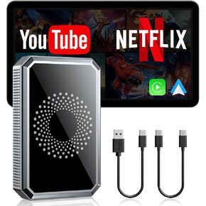 LAMTTO 3-in-1 Magic Video Box for Streaming Netflix/YouTube/TikTok, Wireless Carplay Adapter Dongle with USB Drive and HDMI Output for OEM Wired Apple Car Play and Android Auto Cars