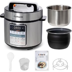 Fullwill Electric Pressure Cooker 6QT Dual Pots, 12 in 1 MultiFunction Cooker with 304 Stainless Steel & Ceramic Pots, Pressure Cook, Soup, Porridge, Yogurt, Meat Stew, Rice, Poultry, Beans and More