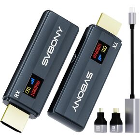 Svbony ST2 Hdmi Transmitter and Receiver, HD Wireless Hdmi Extender with Smart Digital Display, 9 5G Channel, Interference - Free, 164ft-262ft Range in Open Area for Camera, PC, TV Box