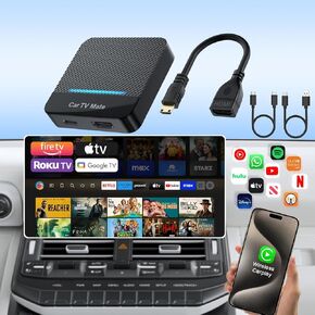 Car TV Mate 2024 Built-in Wireless CarPlay Adapter, Fire TV Stick Converter for Car Plug & Play, Stable Fast, No Latency, HDMl Multimedia Adapter with Factory Wired CarPlay and Most Streaming Devices